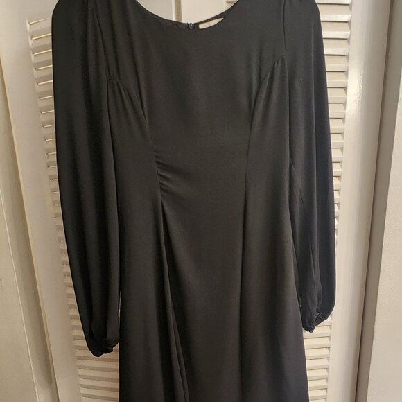 Everly Dresses & Skirts - Everly Small Long Sleeve A-Line Shift Black Seamed Chiffon Sheath Dress Back Zip